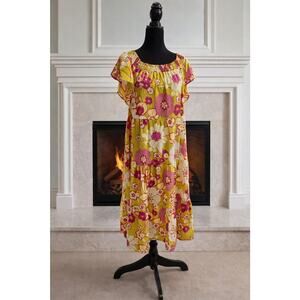 Easel Dress Womens Medium Tiered Floral Print Midi Length Boho Cottagecore